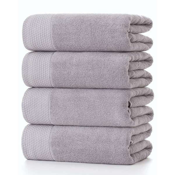 【送料無料】バスタオル 綿100% 大判 ホテル仕様 ふわふわ[約70x140cm 4枚セット ライトグレー]高速吸水 速乾 耐久性 業務用 サロン お風呂上がり 柔らか肌触り バス用品