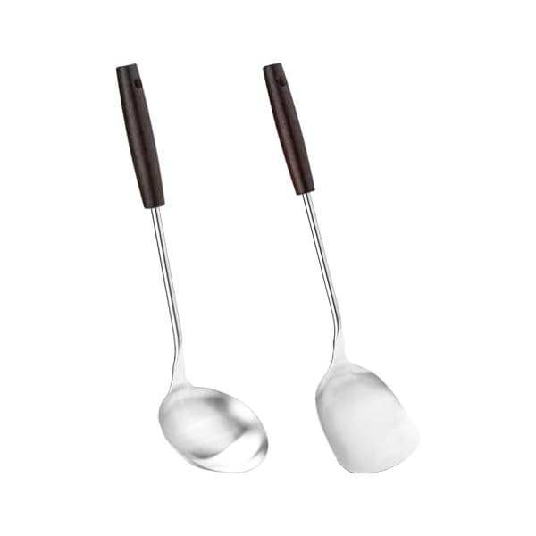 【送料無料】スパチュラ＆スプーン - 中華鍋ツール2点セット - 万能中華スプーン＆スパチュラ - ステン..