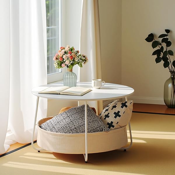 【送料無料】ローテーブル 収納付きコーヒーテーブル おしゃれ 2段 センターテーブル 一人暮らし 木製天板 センターテーブル 幅75cm× 高さ46cm リビングルーム 寝室 オフィス用 ホワイト