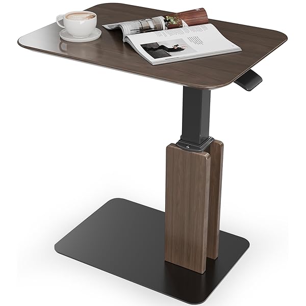 【送料無料】ローデスク 小型サイドテーブル 38-57cm 無段階高さ調整 幅48cm 奥行36cm 木製 ガス圧昇降式 テレワーク ミニテーブル 膝上テーブル 和室 リビング ベッドサイド 子供用 ウォナット