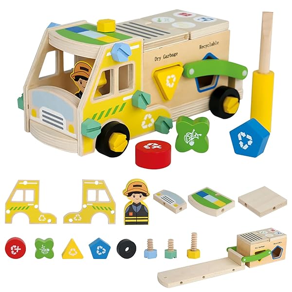 【送料無料】組み立て おもちゃ 消防車 大工 おもちゃ 木製 モンテッソーリ 木のおもちゃ 車 DIY ねじ 車 知育玩具 4 5 6 7 8 歳 男の子女の子 お誕生日 プレゼント ランキング 子供向け 小学生 ギフト クリスマスプレゼント (黄色