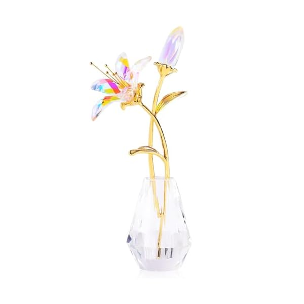 【送料無料】クリスマス 誕生日 プレゼント 母親 妻 彼女 女性 人気 百合 造花 K9 クリスタル ユリの花 枯れない花 造花 ガラス細工 インテリア 置物 (マルチカラー)