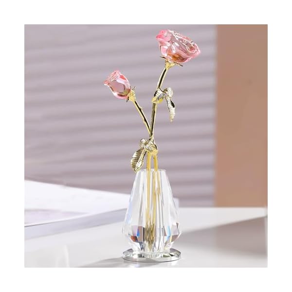 【送料無料】誕生日 プレゼント 花 女性 人気 k9 クリスタル バラ花 枯れない花 薔薇 造花 インテリア ギフト 母の日 結婚祝 記念日 ホワイトデー クリスマス 退職 お祝いに適用 母 妻 彼女への贈り物 - ピンク