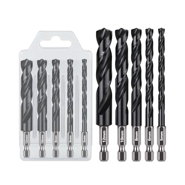 【送料無料】5本組 鉄工用ドリル刃ビットセット 5/6/8/10/12mm 六角軸 高速度鋼 M2 AITiNコーティング 電動ドリルビット 掘削工具 穴あけツ...