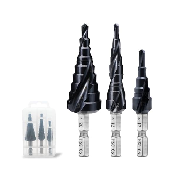 【送料無料】二枚刃ステップドリル3点セット 六角? 螺旋 HSS-Co M35 コバルトハイス鋼 TiAlNコート もっと鋭い ステンレス用 薄いスチール、アル...
