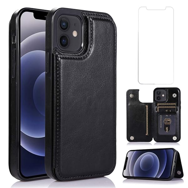 【送料無料】iPhone 12 Mini 用ケース + 保護フィルム い phone12 mini iPhone12mini スマホケース 携帯ケース カバー Case 人気 純正 PUレザー 財布型カードホルター付き収納 スタンド機能 耐衝撃 アッ