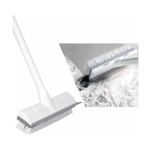 【送料無料】デッキブラシ 掃除用ブラシ 2in1 水切りワイパー タイルブラシ 3段ポール 長さ調節可能 47..