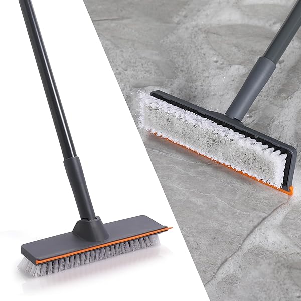 【送料無料】デッキブラシ 2in1 水切りワイパー タイルブラシ ヘッド角度調整可能 掃除ブラシ 3段ポー..