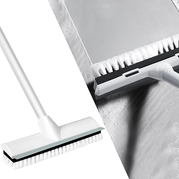 【送料無料】デッキブラシ 2in1 水切りワイパー ベランダ 掃除用ブラシ タイルブラシ 屋外 室内 3段長..