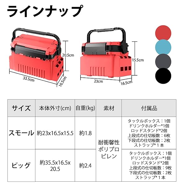 【送料無料】【釣り愛好家必見】 タックルボックス フィッシングケース 釣り用ケース 釣具BOX 大容量 収納力UP ロッドホルダー付き 軽量設計 持ち運び便利 屋外収納ボックス 椅子として使用可 カップホルダー＋ポールスタンド付き (レッド, M-3 ar-store-10049168 ARストア 楽天市場店 サンプル画像2