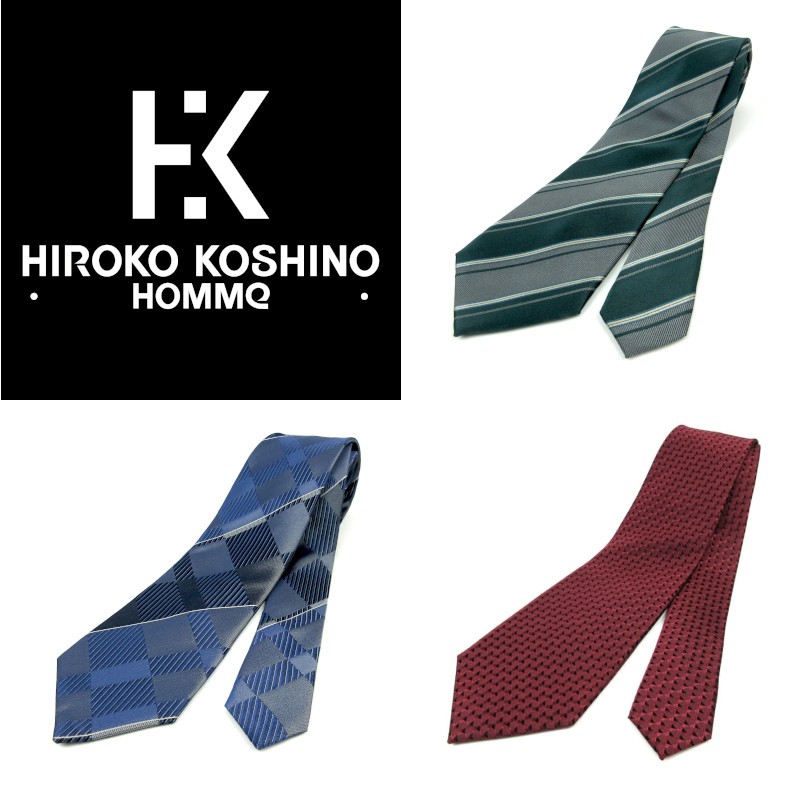 【スーパーSALE期間　10%off クーポン対象商品】HIROKO KOSHINO（ヒロココシノ ） ネクタイ シルク 100％ 人気 ブランド プレゼント ギフト 青 紺 赤 黒 黄 無地 ストライプ ドット チェック 上品 おしゃれ ビジネス 就活 面接 結婚式 成人式 誕生日