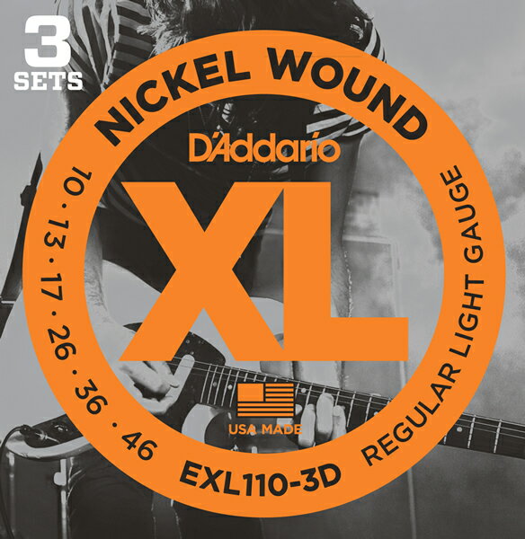 D'Addario EXL110-3D 　3セット1パック弦 REGULAR LIGHT GAUGE ダダリオ　エレキギター弦　レギュラーライト