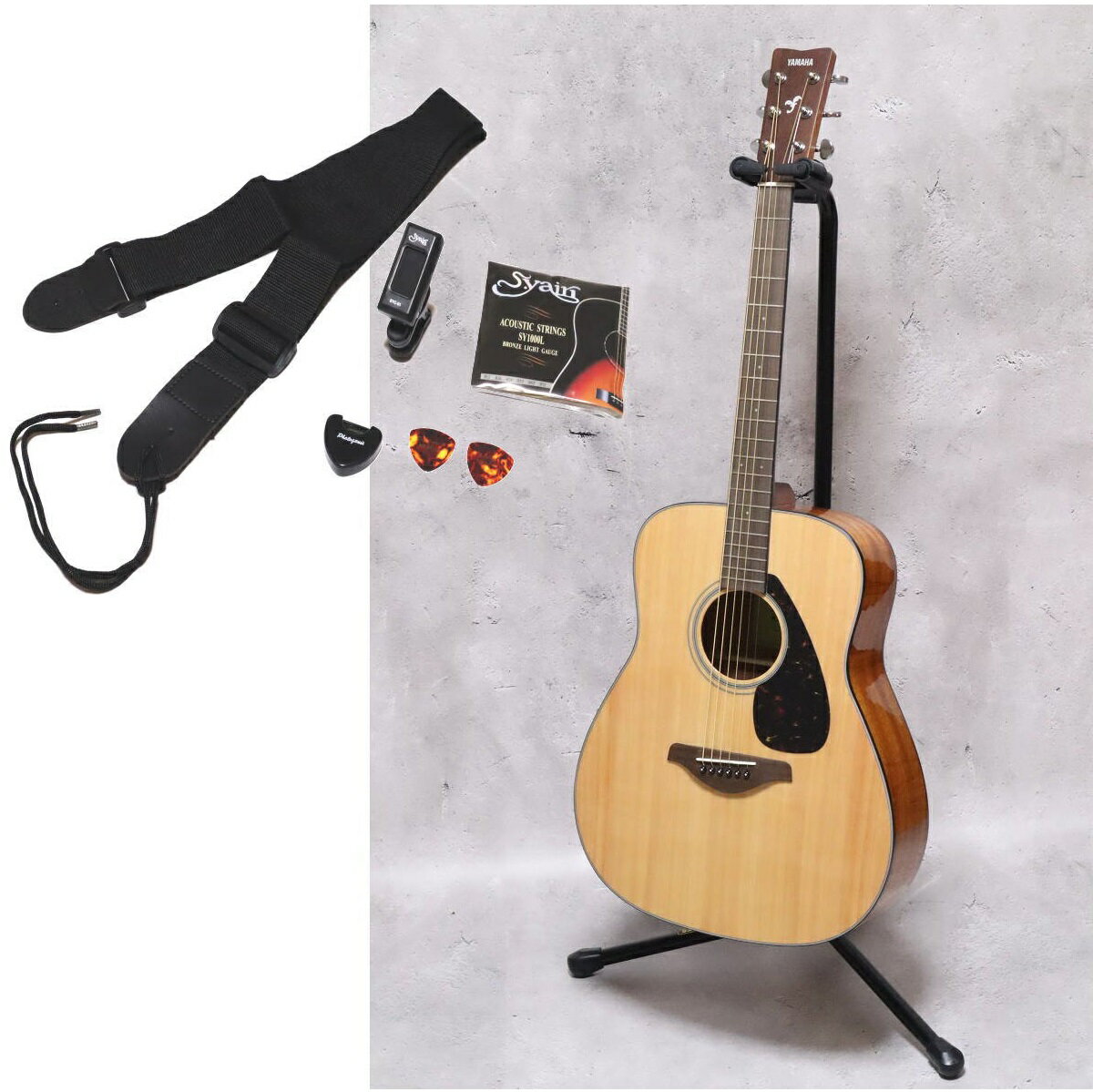 YAMAHA FG800 NT ヤマハ アコースティックギター ナチュラル 弦高調整サービス チューナー ストラップ 交換用弦 ピックホルダー ピックx2枚 ...