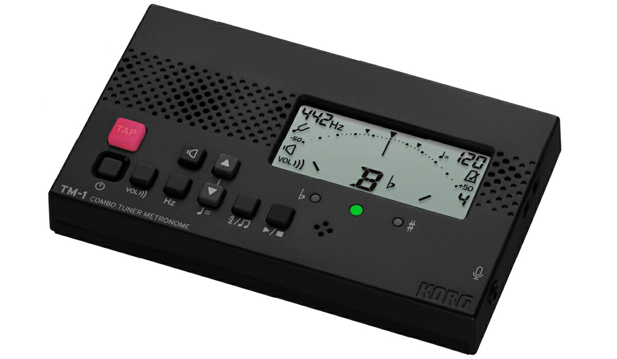 【電池付きと電池無しをお選びいただけます】 TM-1 には購入時は電池は付属しておりません。 駆動には単4乾電池が2本必要となります。 電池をお持ちの方で不必要の方は、「TM-1 BK （単体）」、電池が必要な方は「TM-1 BK + 単4電池2本セット」の、選択が可能です。 ※電池はアルカリの単4乾電池になります。 小さく、軽く、使いやすく。 いつもの練習にちょうどいい。 チューナーとメトロノームを同時に使えるTMシリーズに、 シリーズ最小・最軽量モデル。 長年にわたり、多くの奏者のチューニングを支えてきたコルグのTMシリーズ。 管楽器・弦楽器の毎日の基礎練習に欠かせない、見やすさ、使いやすさ、確かなチューニング性能はそのままに、よりコンパクトで、よりシンプルな一台になりました。 はじめてチューナーを使う方でも迷いにくい直感的な操作性と、毎日手軽に持ち運べるコンパクトなボディ。 TM-1は、日々のチューニングやリズム・トレーニングを自然と習慣化できる、これから楽器を始める方にもぴったりなコンボ・チューナー・メトロノームです。 コンパクトでも、しっかり使えるチューナー機能 C1（32.70Hz）- C8（4186.01Hz）の測定範囲に対応し、管楽器から弦楽器まで幅広い音域をしっかりカバー。 基準ピッチは、A4 = 438 〜 450Hzまで1Hz単位で調整でき、合奏や演奏環境に合わせて正確なチューニングに対応できます。 さらに、基準音を耳で確認できる「サウンドアウト機能」も搭載。 基準音は、C4（260.44Hz）- C5（535.14Hz）の1オクターブから選択でき、さまざまな楽器の音程確認に役立ちます。 コンパクトなサイズでも、毎日の練習に役立つ実用的な機能をしっかり備えています。 【見やすく、使いやすいメトロノーム】 メトロノームは画面上のドットが左右に往復する動きで拍を表示。視覚的にテンポを捉えやすい仕様です。 テンポは30〜252回／分の範囲で設定でき、1ステップ刻みで設定できる「フルステップ」と、 スイッチを押して好みのテンポに調整できる「タップテンポ」の2タイプから選択可能です。 仕様 【チューナー部】 ◆音律：12平均律 ◆測定範囲：*C1（32.55Hz、A4=438Hz）-C8（4281.15Hz、A4=450Hz）サイン波時 ◆基準発振音：C4（260.44Hz、A4=438Hz）-C5（535.14Hz、A4=450Hz）1オクターブ ◆チューニング機能：メーター、サウンドアウト ◆基準ピッチ範囲：A4=438-450Hz（1Hz単位）測定精度±1セント以内サウンド精度±1セント以内 ＊測定範囲内の音であっても、倍音を多く含む音色や減衰の速い楽器音は測定できない場合があります。 【メトロノーム部】 ◆テンポ範囲：30-252回/分 ◆テンポ設定方法：フルステップ、タップテンポ ◆拍子範囲：0-9拍子、2連符、3連符、3連符中抜き、4連符、4連符中抜き ◆テンポ精度±0.3% 【主要規格】 ◆接続端子：インプット端子（3.5mmモノラルミニフォーンジャック、不平衡） ◆スピーカー：ダイナミックスピーカー（21mm） ◆電源：単4形乾電池（マンガンまたはアルカリ乾電池）2本（3V） ※乾電池は付属しておりません ◆電池寿命： チューナーのみの使用：約400時間（チューナー&amp;メトロノームモード、A4連続入力、アルカリ乾電池） メトロノームのみの使用：約200時間（メトロノームモード、テンポ120、4拍子、音量最大、アルカリ乾電池） ◆外形寸法（W x D x H）100 x 60 x 16 mm ◆質量：51g（電池含まず） ◆付属品：クイックスタートガイドアクセサリー （別売）CM-400コンタクトマイク 【送料無料】 ■発送は、郵便局のゆうパケット（メール便）にてお送りします。 発送後、数日中に郵便受けに投函されます。 ※日時指定は出来ません。 【発送に関して】 この商品はゆうパケット（メール便）で発送いたします。 サイズの都合で梱包材を巻くと送れず、他の方法では高額になります。 その旨、梱包材を巻かずに発送します。 パッケージ箱に入っておりますので破損は無いと思いますが、もし本体の破損がした場合は交換対応致します。 ※パッケージ箱の潰れでの交換は出来ません。