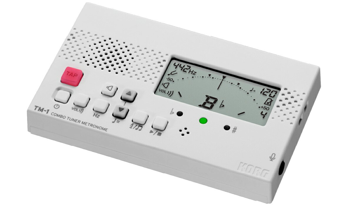 【電池付きと電池無しをお選びいただけます】 TM-1 には購入時は電池は付属しておりません。 駆動には単4乾電池が2本必要となります。 電池をお持ちの方で不必要の方は、「TM-1 WH （単体）電池無し」、電池が必要な方は「TM-1 WH + ◎単4電池2本セット」の、選択が可能です。 ※電池はアルカリの単4乾電池になります。 小さく、軽く、使いやすく。 いつもの練習にちょうどいい。 チューナーとメトロノームを同時に使えるTMシリーズに、 シリーズ最小・最軽量モデル。 長年にわたり、多くの奏者のチューニングを支えてきたコルグのTMシリーズ。 管楽器・弦楽器の毎日の基礎練習に欠かせない、見やすさ、使いやすさ、確かなチューニング性能はそのままに、よりコンパクトで、よりシンプルな一台になりました。 はじめてチューナーを使う方でも迷いにくい直感的な操作性と、毎日手軽に持ち運べるコンパクトなボディ。 TM-1は、日々のチューニングやリズム・トレーニングを自然と習慣化できる、これから楽器を始める方にもぴったりなコンボ・チューナー・メトロノームです。 コンパクトでも、しっかり使えるチューナー機能 C1（32.70Hz）- C8（4186.01Hz）の測定範囲に対応し、管楽器から弦楽器まで幅広い音域をしっかりカバー。 基準ピッチは、A4 = 438 〜 450Hzまで1Hz単位で調整でき、合奏や演奏環境に合わせて正確なチューニングに対応できます。 さらに、基準音を耳で確認できる「サウンドアウト機能」も搭載。 基準音は、C4（260.44Hz）- C5（535.14Hz）の1オクターブから選択でき、さまざまな楽器の音程確認に役立ちます。 コンパクトなサイズでも、毎日の練習に役立つ実用的な機能をしっかり備えています。 【見やすく、使いやすいメトロノーム】 メトロノームは画面上のドットが左右に往復する動きで拍を表示。視覚的にテンポを捉えやすい仕様です。 テンポは30〜252回／分の範囲で設定でき、1ステップ刻みで設定できる「フルステップ」と、 スイッチを押して好みのテンポに調整できる「タップテンポ」の2タイプから選択可能です。 仕様 【チューナー部】 ◆音律：12平均律 ◆測定範囲：*C1（32.55Hz、A4=438Hz）-C8（4281.15Hz、A4=450Hz）サイン波時 ◆基準発振音：C4（260.44Hz、A4=438Hz）-C5（535.14Hz、A4=450Hz）1オクターブ ◆チューニング機能：メーター、サウンドアウト ◆基準ピッチ範囲：A4=438-450Hz（1Hz単位）測定精度±1セント以内サウンド精度±1セント以内 ＊測定範囲内の音であっても、倍音を多く含む音色や減衰の速い楽器音は測定できない場合があります。 【メトロノーム部】 ◆テンポ範囲：30-252回/分 ◆テンポ設定方法：フルステップ、タップテンポ ◆拍子範囲：0-9拍子、2連符、3連符、3連符中抜き、4連符、4連符中抜き ◆テンポ精度±0.3% 【主要規格】 ◆接続端子：インプット端子（3.5mmモノラルミニフォーンジャック、不平衡） ◆スピーカー：ダイナミックスピーカー（21mm） ◆電源：単4形乾電池（マンガンまたはアルカリ乾電池）2本（3V） ※乾電池は付属しておりません ◆電池寿命： チューナーのみの使用：約400時間（チューナー&amp;メトロノームモード、A4連続入力、アルカリ乾電池） メトロノームのみの使用：約200時間（メトロノームモード、テンポ120、4拍子、音量最大、アルカリ乾電池） ◆外形寸法（W x D x H）100 x 60 x 16 mm ◆質量：51g（電池含まず） ◆付属品：クイックスタートガイドアクセサリー （別売）CM-400コンタクトマイク 【送料無料】 ■発送は、郵便局のゆうパケット（メール便）にてお送りします。 発送後、数日中に郵便受けに投函されます。 ※日時指定は出来ません。 【発送に関して】 この商品はゆうパケット（メール便）で発送いたします。 サイズの都合で梱包材を巻くと送れず、他の方法では高額になります。 その旨、梱包材を巻かずに発送します。 パッケージ箱に入っておりますので破損は無いと思いますが、もし本体の破損がした場合は交換対応致します。 ※パッケージ箱の潰れでの交換は出来ません。