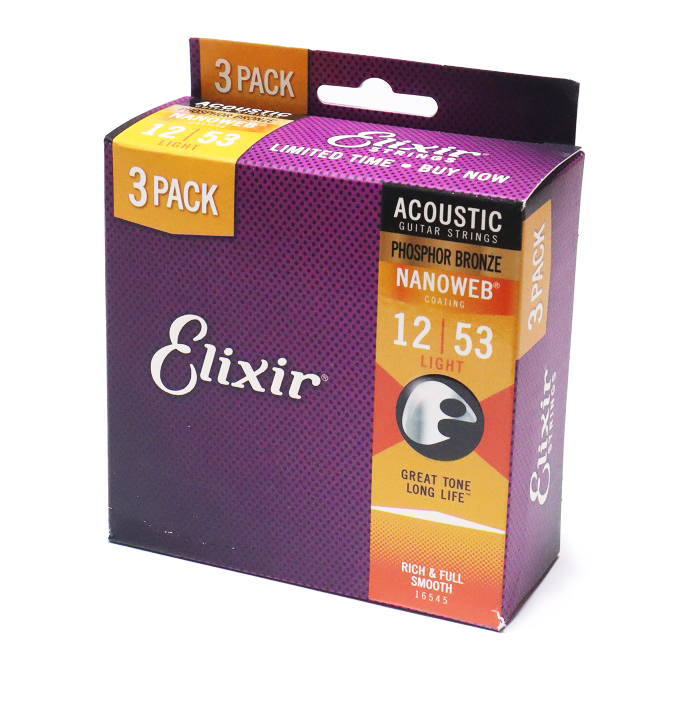 Elixir　16545　Phosphor Bronze with NANOWEB Coating Light エリクサー　アコースティックギター　3セット弦 　16052 x3個