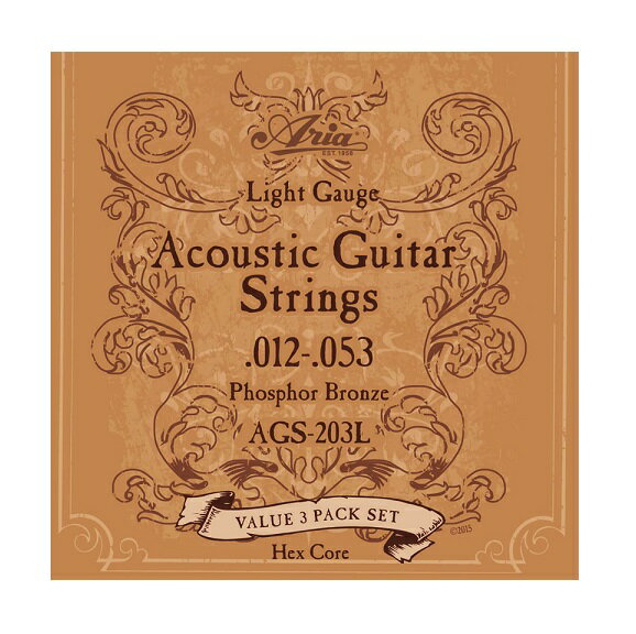 ARIA AGS-203L Acoustic Guitar Strings Light　アリア　アコースティックギター弦　ライト・ゲージ　3セットパック