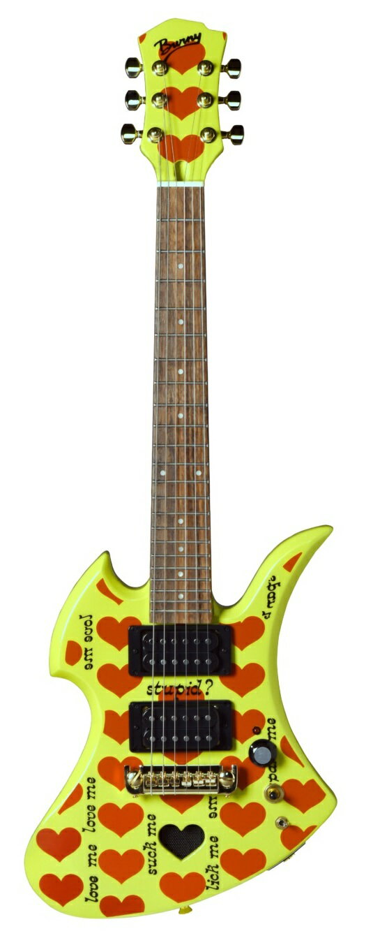 【X JAPAN hide モデル】 グリーンハート X JAPANのギタリストhideの愛用するモッキンバード通称グリーンハートをダウンサイジングしたミニギター。 ギターのボディーにスピーカが組み込まれ、アンプをつながなくてもエレキギターサウンドを楽しめます。 このモデルは生産数が少なく、注文してから数か月待ちという状態のモデルですが、今回は即納可能です。 ◆NECK：520mm Short Scale, 22F. ◆CONTROLS：1Volume, 3-Way Toggle-SW., 2-Way Mini-SW. (Power-SW.) ◆OUTPUT：for Amplifier Jack×1 ◆FEATURES：AMP. &amp; SPEAKER , Original Case ◆COLOR ：GH（グリーンハート） ◆付属品：専用ソフトケース 【送料無料】 ※申し訳ございませんが、沖縄県/離島への発送は出来ません。