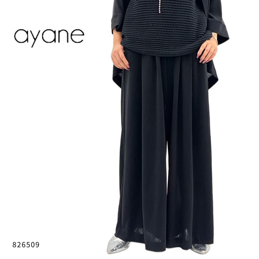 ayane( アヤン ) トリアセタックワイドパンツ ワイドパンツ レディース タックパンツ トリアセテート 体型カバー 40代 上品 大人 女性 きれいめ ブラック ウエストゴム 春 夏 定番