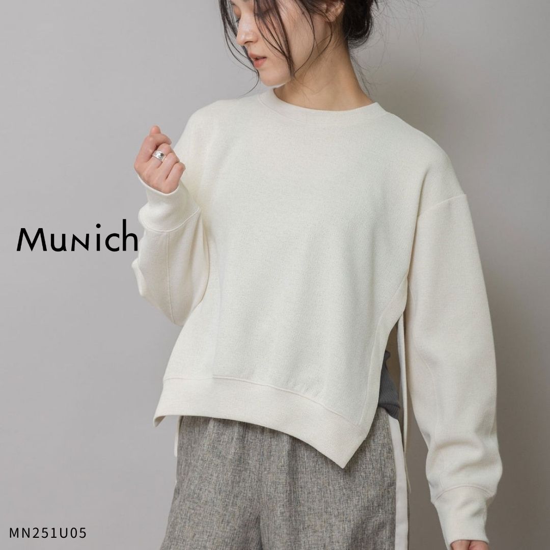 Rakuten - Munich ( ミューニック ) 【 MN251U05 】Munich リネンライク ダブルフェイスジャージ サイドベンツプルオーバー Munich プルオーバー カットソー 長袖 サイドスリット ダブルフェイス 日本製 大人 カジュアル 40代 50代レディース 秋冬