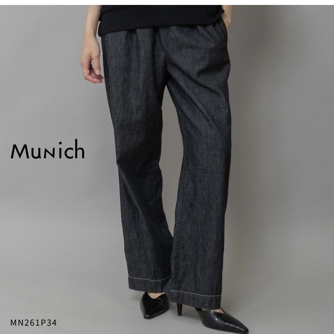 Rakuten - Munich ( ミューニック ) 【 MN261P34 】Munich 6ozスラブデニム イージーパンツ Munich パンツ デニム イージーパンツ スラブデニム 綿100 ゴムウエスト 紐 ワイド 日本製 春 夏 大人 カジュアル 40代 50代レディース 秋冬