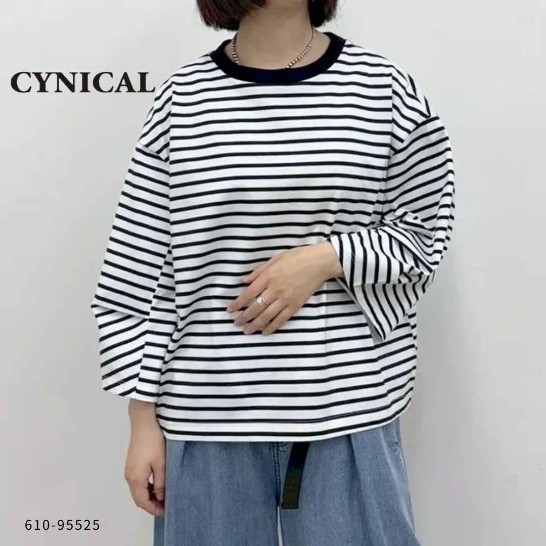 Rakuten - CYNICAL ( シニカル ) 【 610-95525 】ボーダー七分袖カットソー ボーダーカットソー レディース 40代 50代 七分袖 綿100 日本製 ゆったり 体型カバー 大人 カジュアル 上品レディース