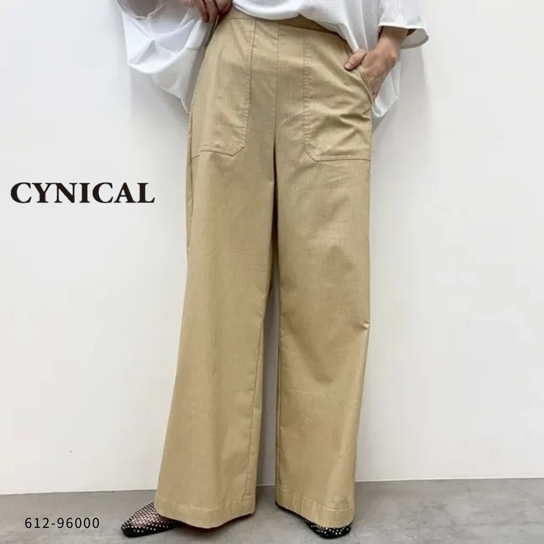 Rakuten - CYNICAL ( シニカル ) 【 612-96000 】バックラッシュリネンプラスワイドパンツ ワイドパンツ レディース 40代 50代 リネン混 綿 ナイロン ウエストゴム 体型カバー きれいめ 大人 上品レディース