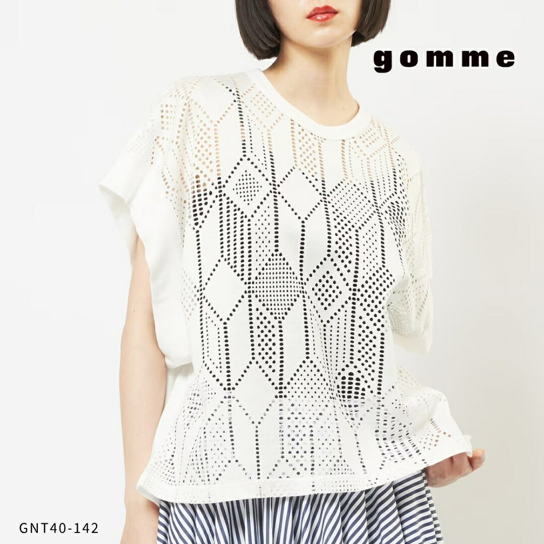 Rakuten - gomme ( ゴム ) 【 GNT40-142 】ルーズメッシュTシャツ.メッシュ Tシャツ レディース 半袖 カットワーク 透け感 綿 40代 上品 体型カバー 大人 女性 レイヤード 日本製 きれいめ 春 夏 トレンドレディース