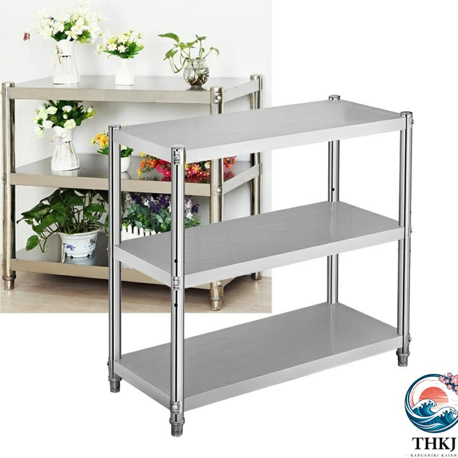 【全品2点で5%OFF】収納ラックステンレス 作業台さ調節可能強力な耐荷重ステンレス台ワークベンチ3段収納テーブルシェルフ調節可能な足 ( Size : 60x50x80cm )