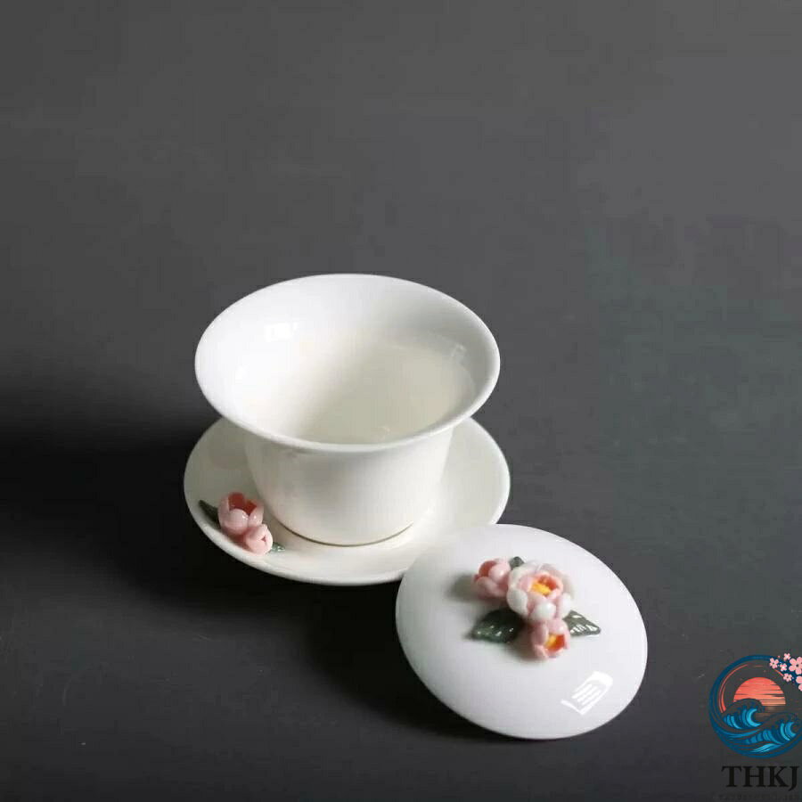 aragokの【全品5%ポイント】中国伝統蓋碗 陶器 かわいい花柄 女性大人気 烏龍茶 中国茶葉 ウーロン茶 台湾茶 人気 おすすめ 使いやすい 人気 おすすめ 売れ筋｜アングル2