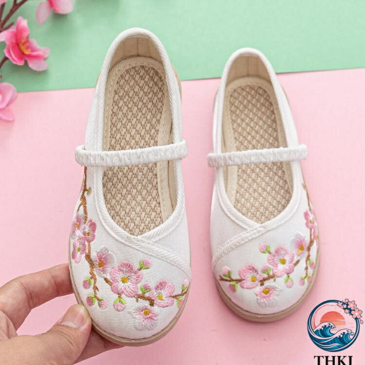 【全品2点で5%OFF】3歳 子供靴 ぺたんこ フラットシューズ 花柄 草履のかわり 七五三 草履 THKJ 子供 キッズ 柔らかい 和柄の靴 5歳 7歳 和装 着物に合う靴