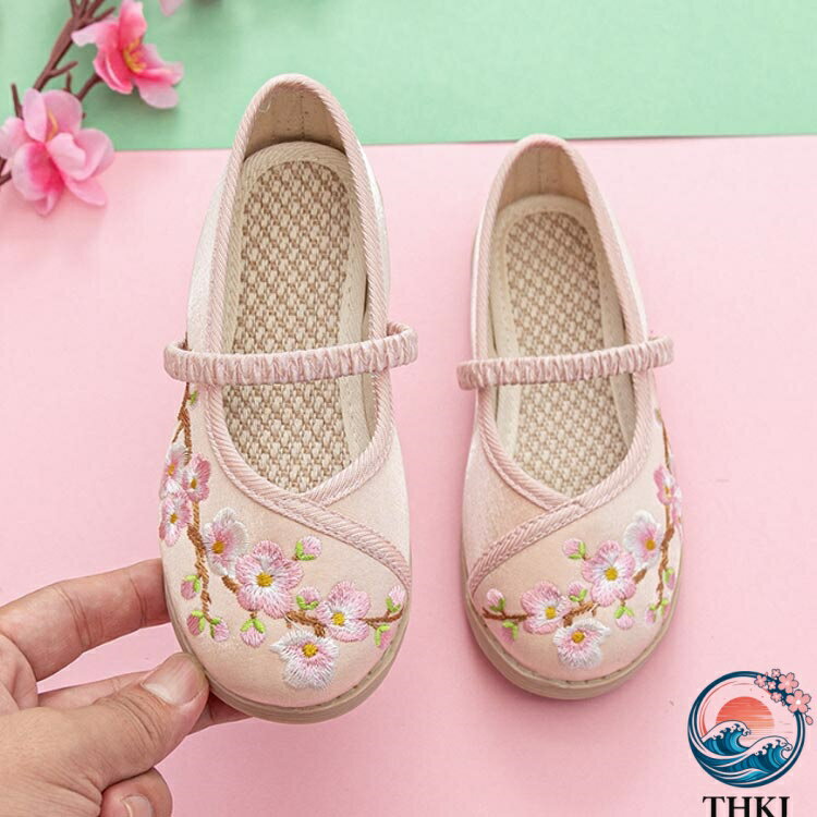 【全品2点で5%OFF】3歳 子供靴 ぺたんこ フラットシューズ 花柄 草履のかわり 七五三 草履 THKJ 子供 キッズ 柔らかい 和柄の靴 5歳 7歳 和装 着物に合う靴