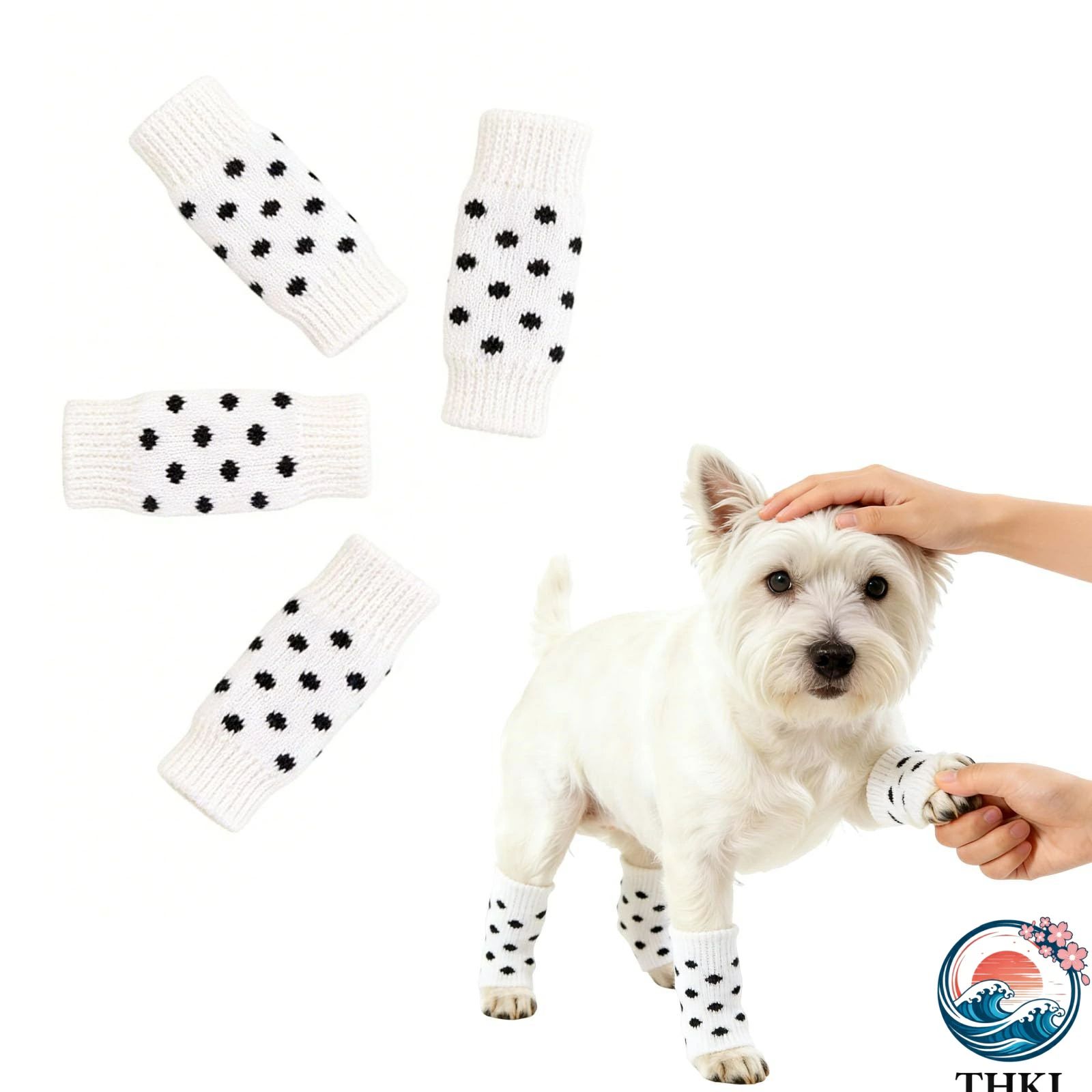 【全品5%ポイント】【4点セット】 レッグウォーマー 白い水玉 弾力性 犬ソックス ペット用 犬用品 可愛 保護 足温か 靴下 滑り止め 関節保護 傷保護 防寒