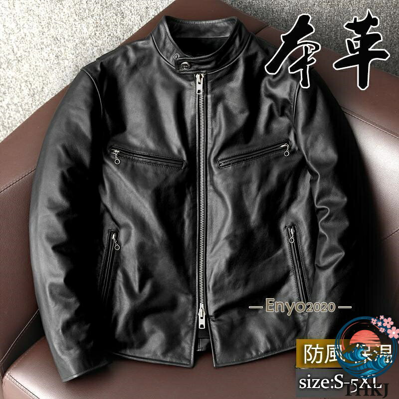 樂天商城 - 【全品2点で5%OFF】ライダース メンズ シングル 革ジャン 本革 レザー 皮ジャン THKJ バイク 立ち襟 防風 ブルゾン B系 秋冬 冬服 バイカー 人気 おすすめ