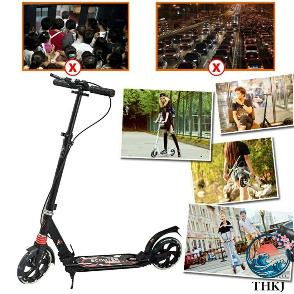 【全品2点で5%OFF】キックボード キックスクーター 折りたたみ式 高さ調整 THKJ フット ハンドブレーキ 組立簡易 衝撃吸収バネ 大口径ホイール 人気 おすすめ 3
