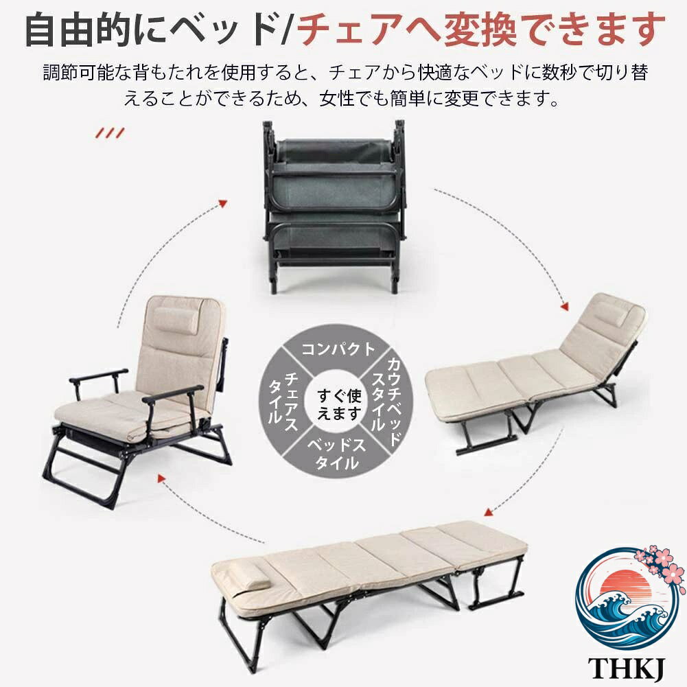 aragokの【全品5%ポイント】ソファーベッド 折りたたみ式 折りたたみベッド リクライニングベッド 6段階調整 コンパクト 省スペース 持ち運び便利 通気性 組み立｜アングル3