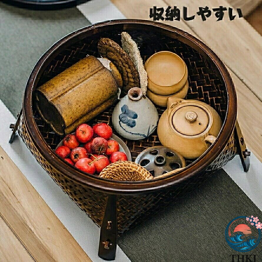 aragokの【全品5%ポイント】茶道収納 茶器かご 茶碗ざる 竹製品 卓上収納 茶道茶器 収納 竹編み テーブル コンパクト 手作り 手作業 上品 オシャレ 洋室和室 ラタ｜アングル2