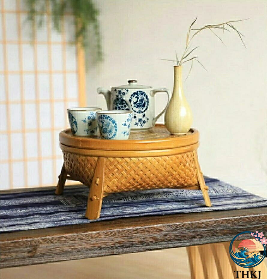 aragokの【全品5%ポイント】茶道収納 茶器かご 茶碗ざる 竹製品 卓上収納 茶道茶器 収納 竹編み テーブル コンパクト 手作り 手作業 上品 オシャレ 洋室和室 ラタ｜アングル3