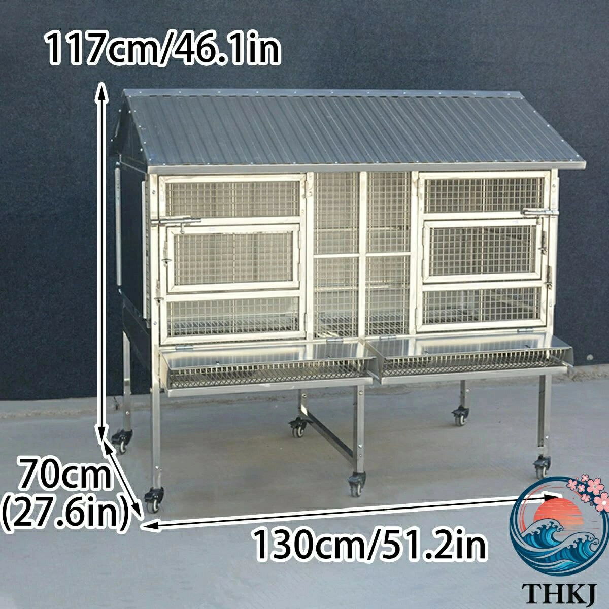 【全品5%ポイント】金属製鶏小屋 車輪と漏 斗トレイ 付きの屋 外用ウサ ギ小屋 小...