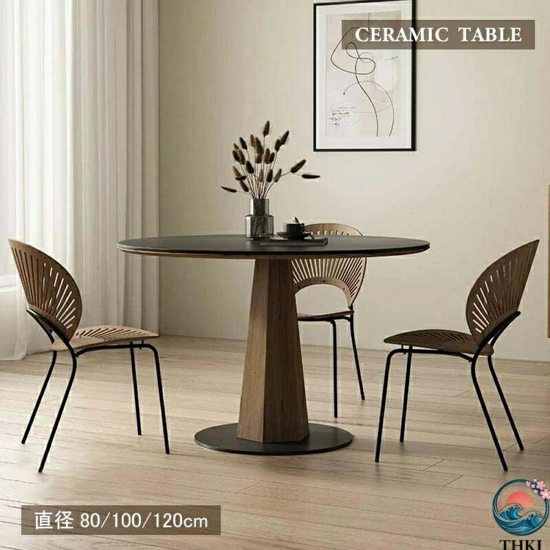 樂天商城 - 【全品2点で5%OFF】ダイニングテーブル 丸 テーブル 黒 円形 円卓 セラミック THKJ 直径80 ラウンド 3人掛け 食卓テーブル 円型 木製 天 省スペース 整理整頓
