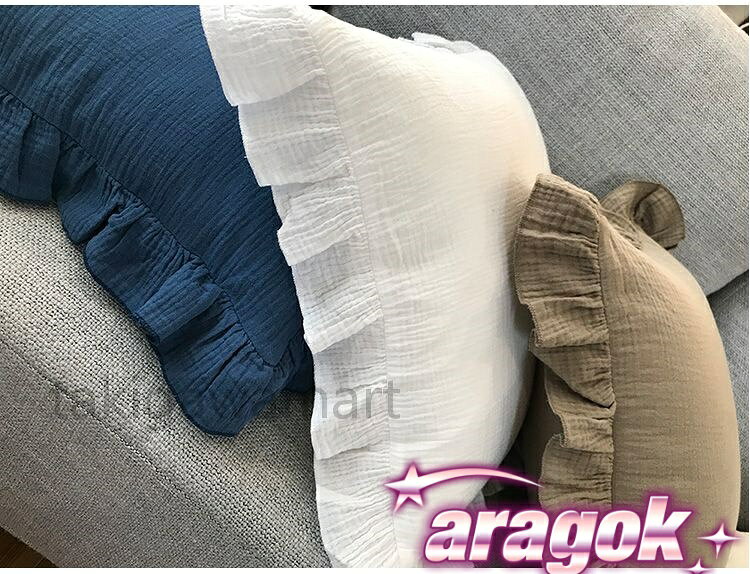 【全品5%ポイント】クッションカバー フリル付き Wガーゼ 洗える 無地 コットン100% 45×45cm 11色 背当て 北欧 かわいい シンプル 人気 おすすめ [3]