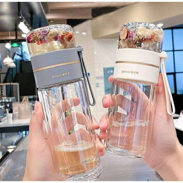 【全品2点で5%OFF】水筒 二重ガラス 分離式水筒 茶こし付き おしゃれ耐熱耐冷 自宅用 THKJ 勤務先 旅行スポーツ ガラスコップ 携帯便利 SHOP DAN 人気