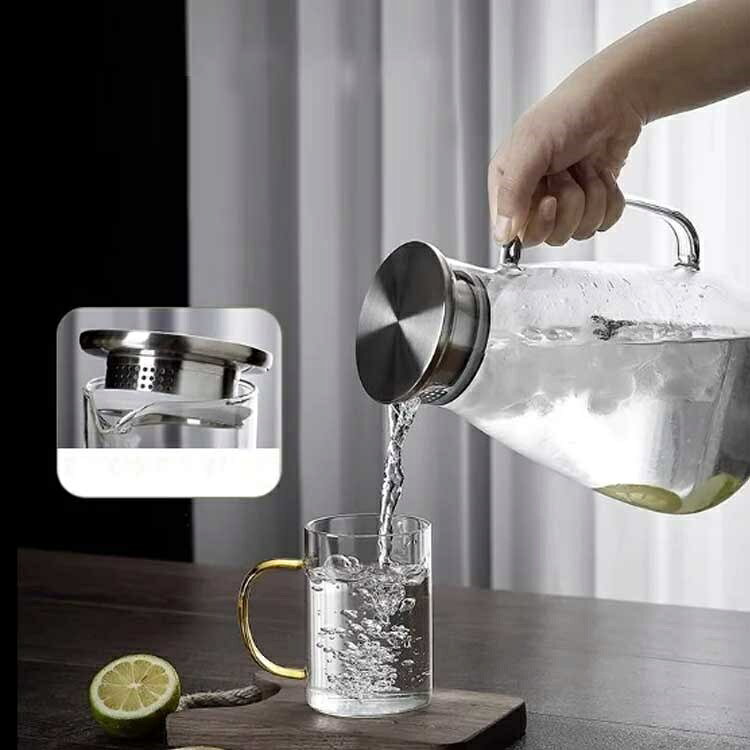 aragokの【全品5%ポイント】耐熱ガラス フレーバーウォーター 直火対応 麦茶ポット 水差し 麦茶 2L 2.6L ピッチャー 冷蔵庫 耐冷 大容量 冷茶 耐熱 北欧 クリア｜アングル3