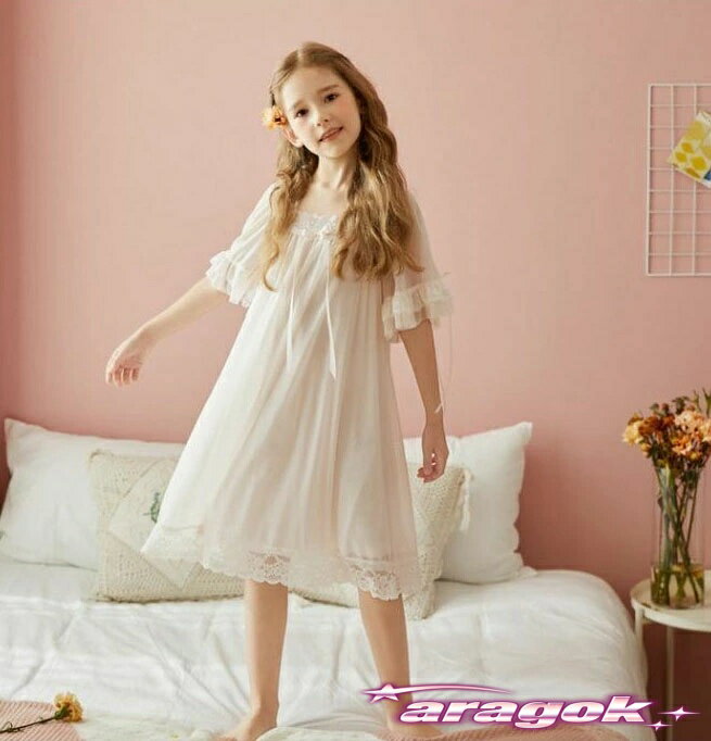 【本日中にご注文で5%OFF】子供 ネグリジェ 半袖 ロング丈 ネグリジェドレス ワンピース ルームウエア ..