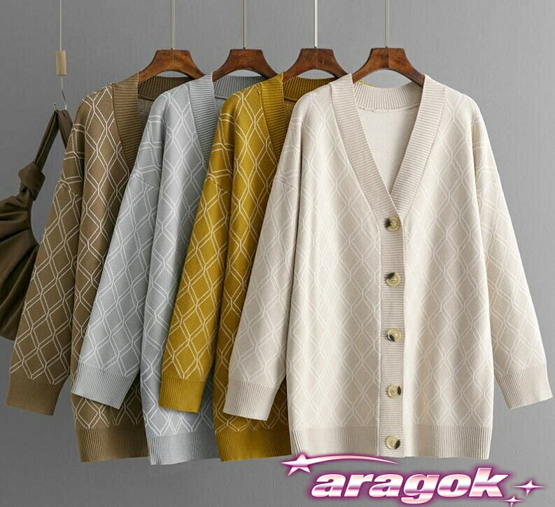 【全品5%ポイント】レディースカーディガン ニットカーディガン アウター 羽織り チェック柄 Vネック 6色 レディース ロング丈 秋物 セーター 着回し
