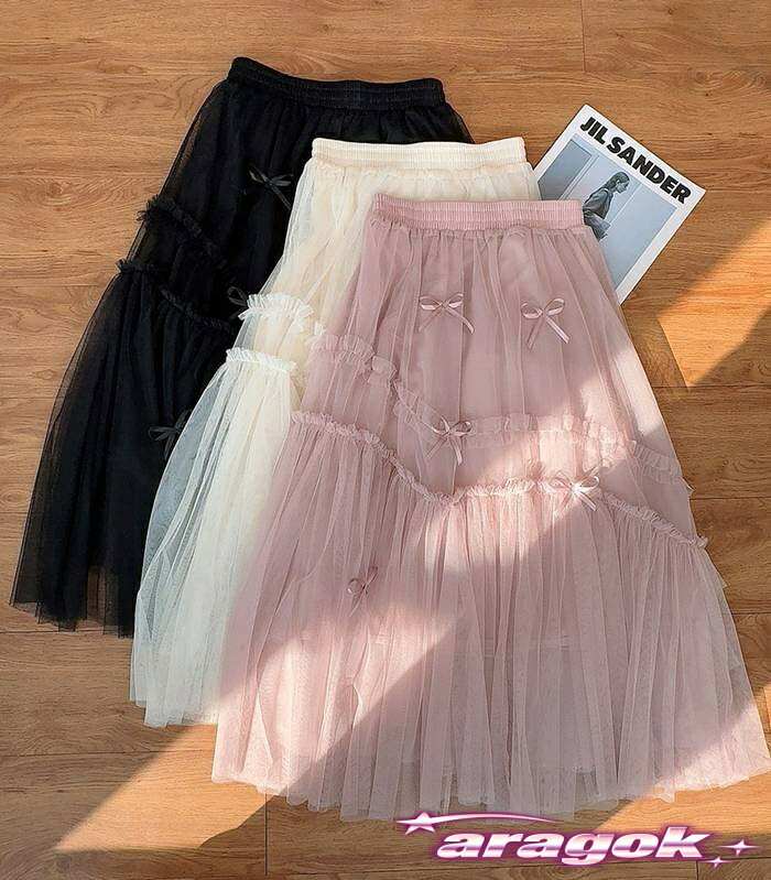 【全品5%ポイント】チュールスカート ロングスカート フレアスカート ウエストゴム スカート ファッション レディース ゆったり 動きやすい 着回し aragok-10001563 aragok サンプル画像2