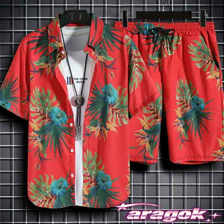 【全品2点で5%OFF】アロハシャツ セットアップ 花柄 総柄 半袖シャツ ハーフパンツ 2点上下セット M-5XL メンズ ショートパンツ フラワー トップス｜着回ししやすく普段使いに便利