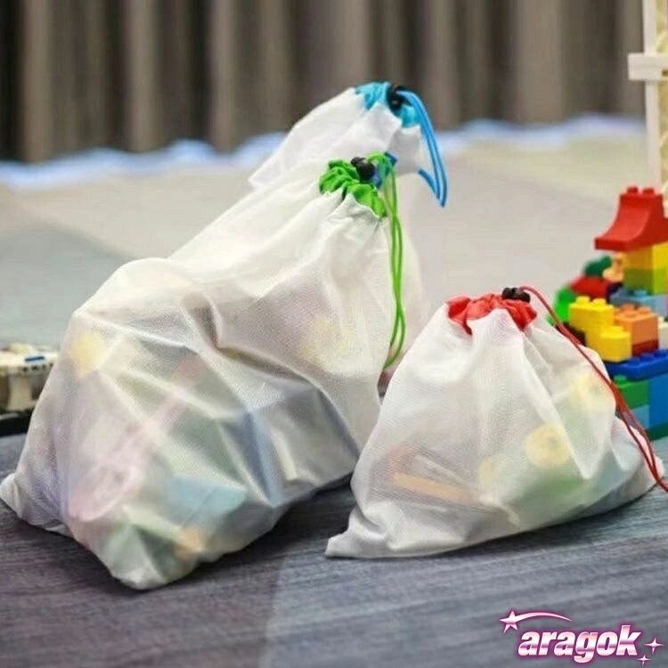 【全品5%ポイント】雑貨 おもちゃ収納袋 積み木 ピグメント収納袋 巾着 洗える 10点セット 折りたたみ キッズ メッシュ おもちゃ 収納ボックス 整理整頓 [2]