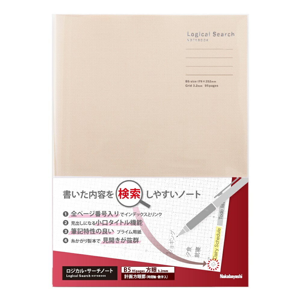 情報が検索しやすいノート・インデックスとページ番号で書いた情報が検索しやすい。・見出し機能付きで情報を整理し、検索しやすい。・計画方眼罫→数字入り方眼罫で時間管理しやすい・6mmB罫→ガイド入りで分割しやすい
