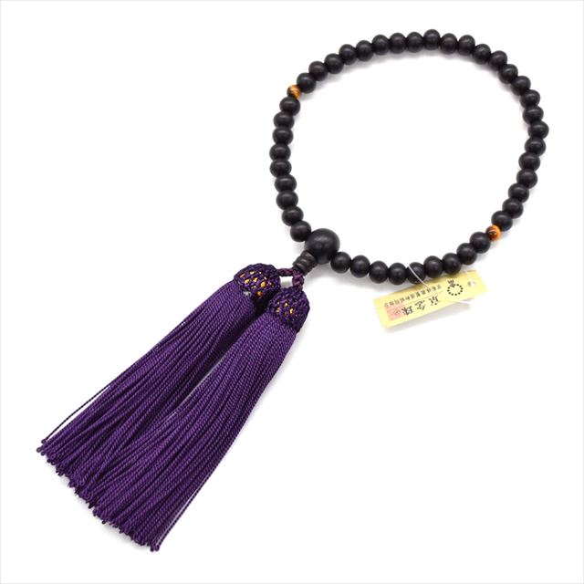 数珠　女性用　京念珠　素挽黒檀　虎目二天　京都　国内仕立品　念珠　天然石　高級正絹房　頭付　高品質天然石使用　京念珠正規品タグ付　各宗派共通　一連片手数珠